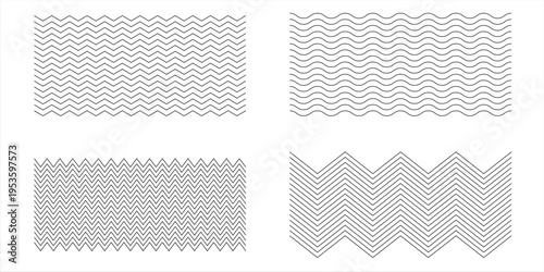 Waves line set. Wave ornament pattern. Set of wavy zigzag lines. Wave thin line background. Vector zigzag and wavy horizontal underline. Vector