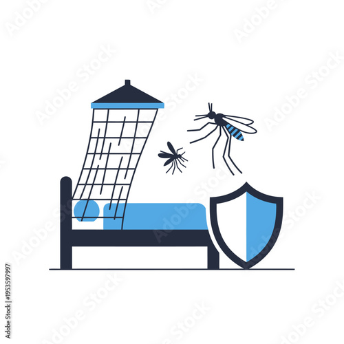 A Bed with mosquito net protecting from mosquito, shield for protect