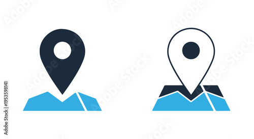 Map icons on mountainous terrain - Glyph solid icon - Editable modern style icon - Clipart, sticker - icon set