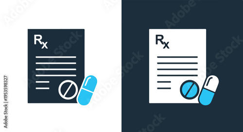 Prescription document with medical symbols - Glyph solid icon - Editable modern style icon - Clipart, sticker - icon set