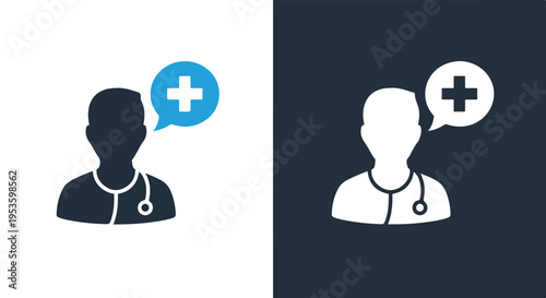 Doctors communicating medical advice - Blue icon set - Modern style icon  - Glyph and solid icon set - Icon vector