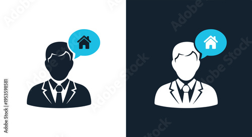 Businessman thinking of home - Glyph solid icon - Editable modern style icon - Clipart, sticker - icon set