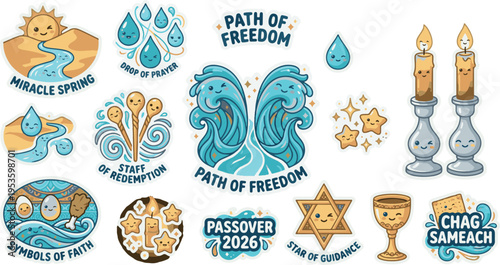 Path of Freedom Passover Sticker Set with Miracle Sea and Symbols of Faith
