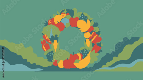 Fruit vegetable wreath healthy eating