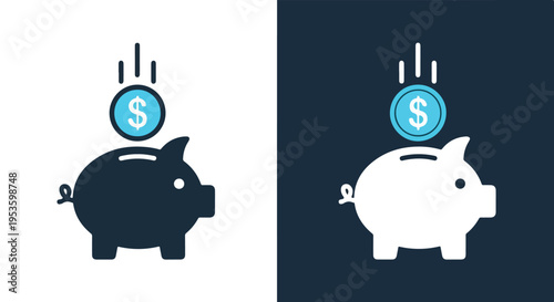 Piggy banks with coin deposits - Blue icon set - Modern style icon  - Glyph and solid icon set - Icon vector