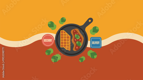 Frying pan food delivery discount flat illustration