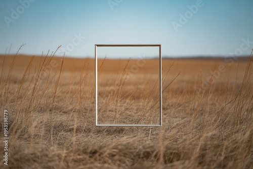 Empty Frame in Dry Golden Field Minimal Mockup Concept