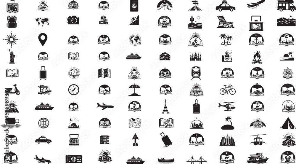 Obraz premium Travel and tour icons set. Tourism vector icon set silhouette. 