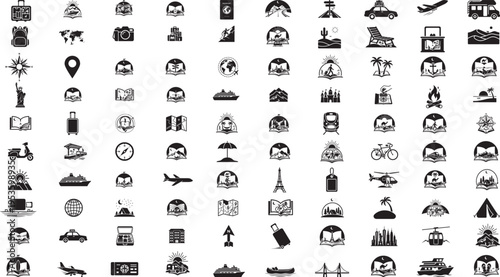 Travel and tour icons set. Tourism vector icon set silhouette.
