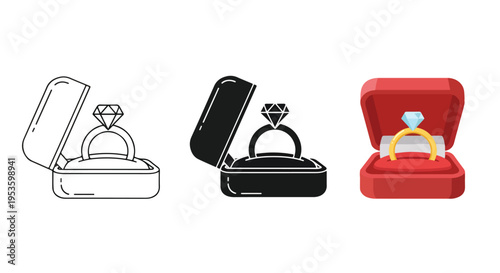 Wedding ring set in jewelry box icon - Clipart, logo template - Vector icon set - Glyph and solid icon set - Icon vector - Flat Design Icon - line icon set - Silhouette icon - Logo vector