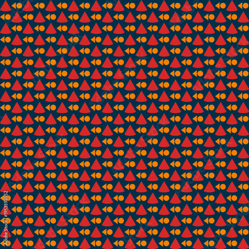 Abstract Red Triangle and Yellow Dot Pattern on Navy Background vector background