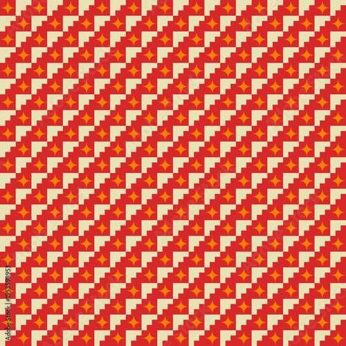 Geometric Pixel Pattern in Red Orange and Beige vector background
