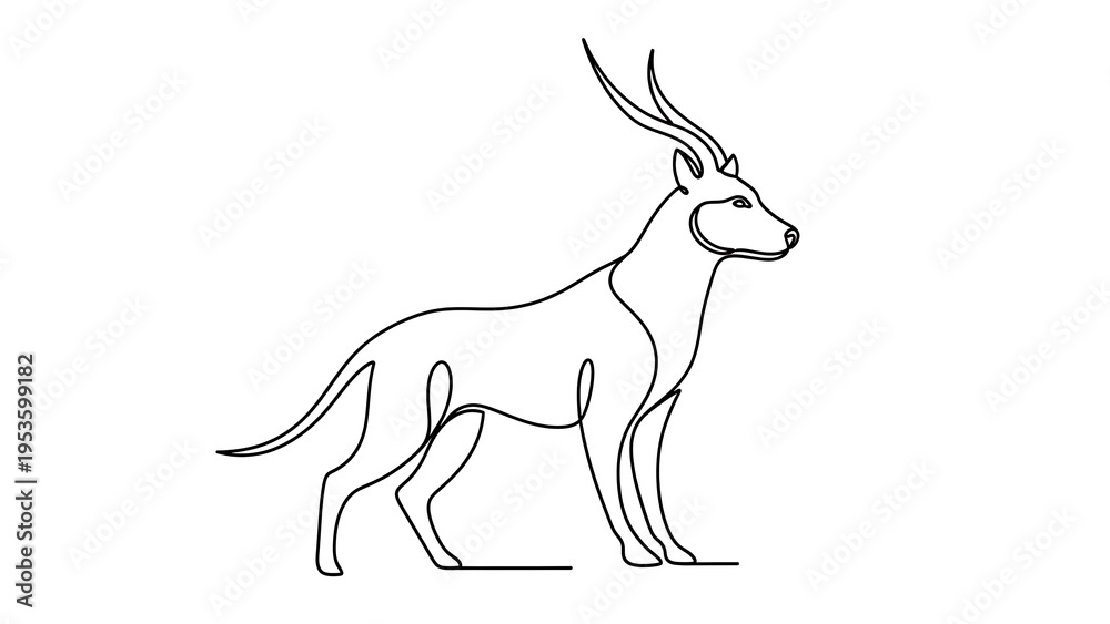 Fototapeta premium Black line antelope standing isolated on a transparent background