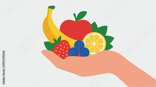 Hand holding fresh healthy fruit illustration