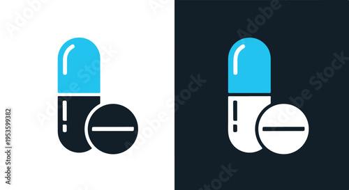 Two pills with different backgrounds - Line and glyph solid icon and logo template - Clipart, sticker - icon set