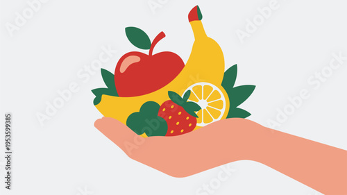 Hand holding fresh healthy fruits illustration