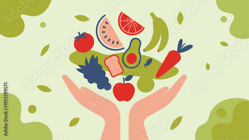 Hands holding healthy food produce illustration