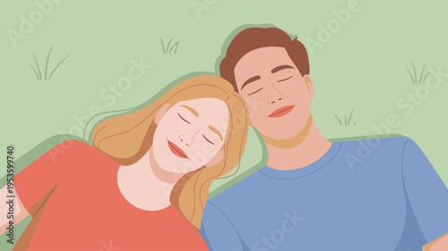 Happy couple resting on grass together