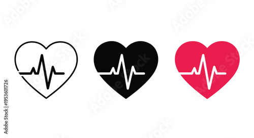 Heart health icons set medical love care - Clipart, logo template - Vector icon set - Glyph and solid icon set - Icon vector - Flat Design Icon - line icon set - Silhouette icon - Logo vector
