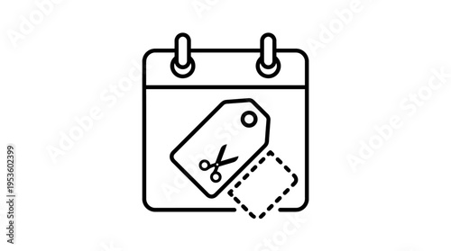 Calendar Icon with Sale Tag and Scissor