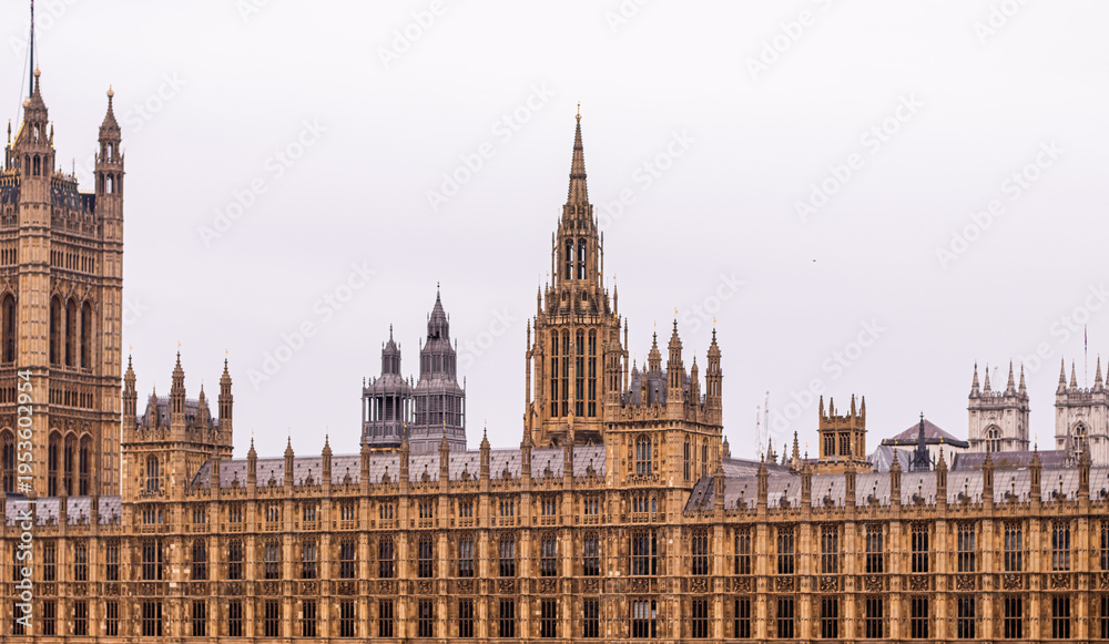Obraz premium Palace of Westminster, Houses of Parliament, historical Gothic architecture in London, representing British democracy and government