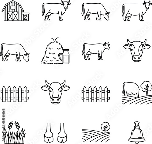 Farm including cows barn hay milk fence wheat hooves landscape and bell