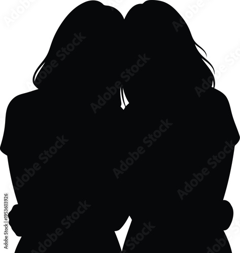 Silhouette of Two Women Embracing Close Friendship Love Relationship Concept Vector Illustration