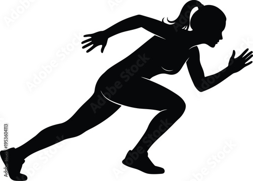 Silhouette of athletic woman sprinting isolated on white background for fitness and sports concepts