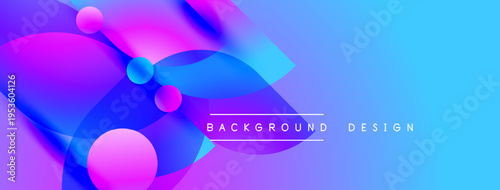 Abstract vibrant background. Overlapping circles, gradients create dynamic visual effect. Blue, purple hues dominate composition. Modern design element.