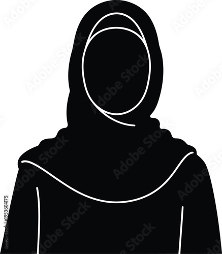Minimalist black silhouette illustration of woman in hijab for cultural diversity and identity concepts