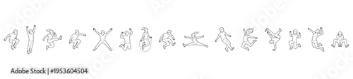 A collection of top view vector people jumping with different styles, useful for realistic architectural plans. Overhead perspective characters illustration