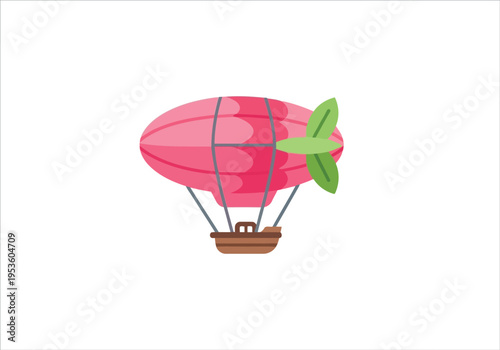 Colorful Cartoon Airship Illustration Isolated on White Background for Kids and Educational Design