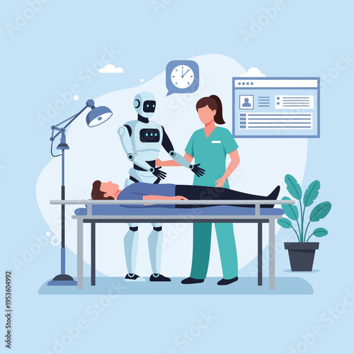 Robot Physiotherapist Assisting a Patient with a Nurse in a Medical Setting