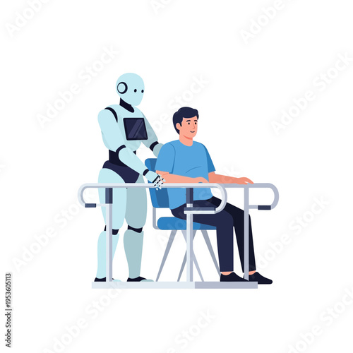 Humanoid robot assisting a patient in a rehabilitation setting