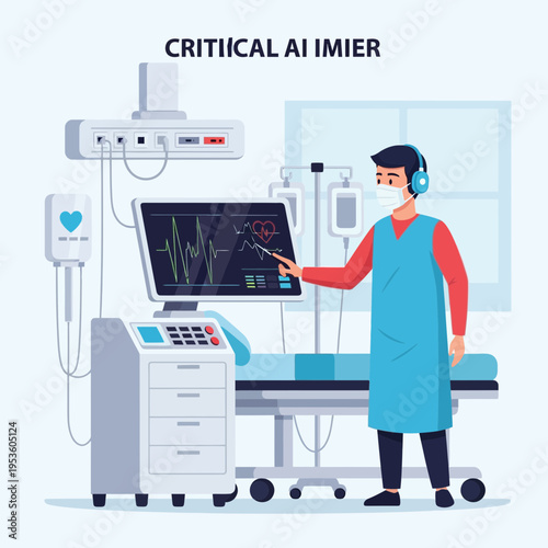 Doctor monitors patient's vital signs on critical care monitor with AI system
