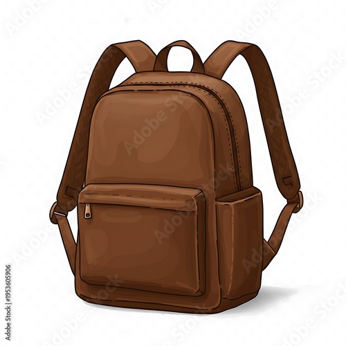 Rustic Brown Backpack: Hand-Drawn Detail