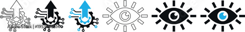 Artificial intelligence technology icon set with digital vision eye and circuit gear arrow