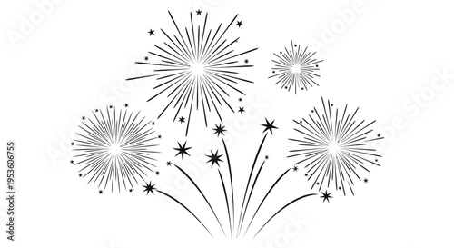 A festive display of fireworks bursts and sparkling stars captured in a striking silhouette high quality