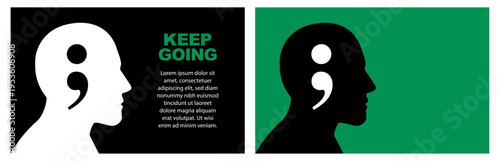 Mental Health Awareness concept with semicolon symbol inside human head silhouette.