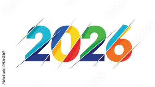 Colorful 2026 Typography with Diagonal Lines.