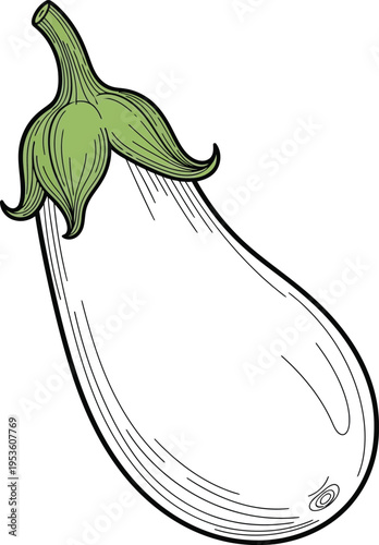 A drawing of an eggplant with a green top