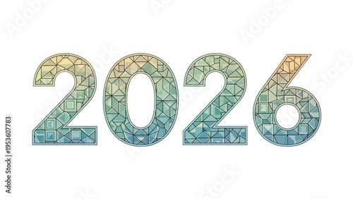 Year 2026 Typography with Mosaic Pattern.