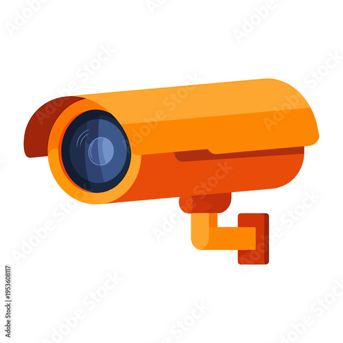 An orange vector security camera mounted on a wall for surveillance purposes
