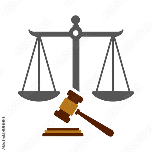 Vector of balanced scales of justice with a wooden gavel
