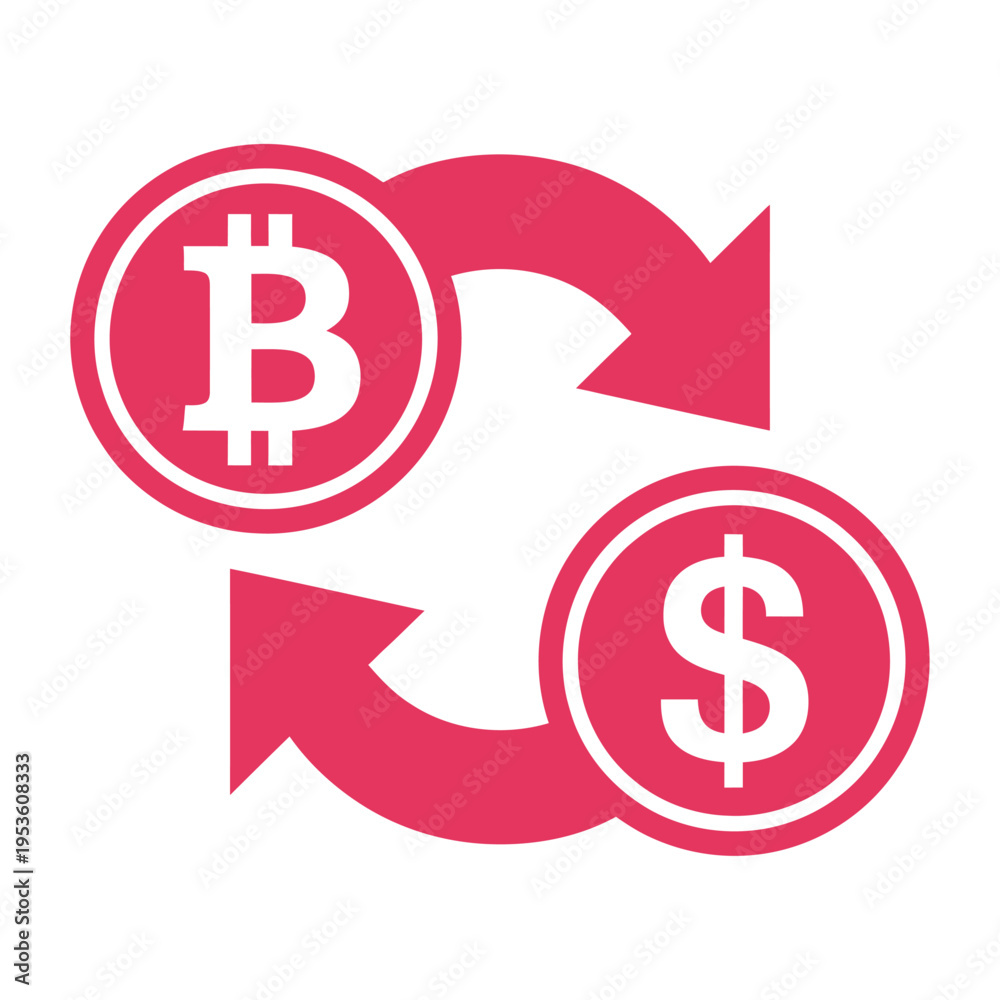 Fototapeta premium Vector of bitcoin and dollar symbols with arrows indicating exchange or conversion