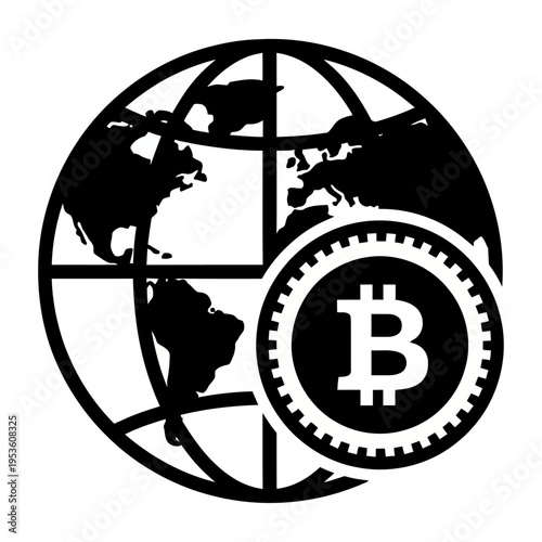 Vector of a globe with a bitcoin coin in the foreground