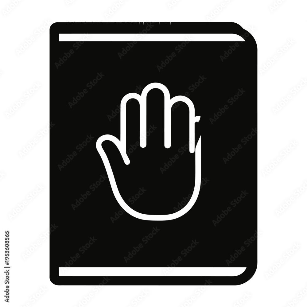 Obraz premium Vector of a black book with a raised hand gesture on the cover