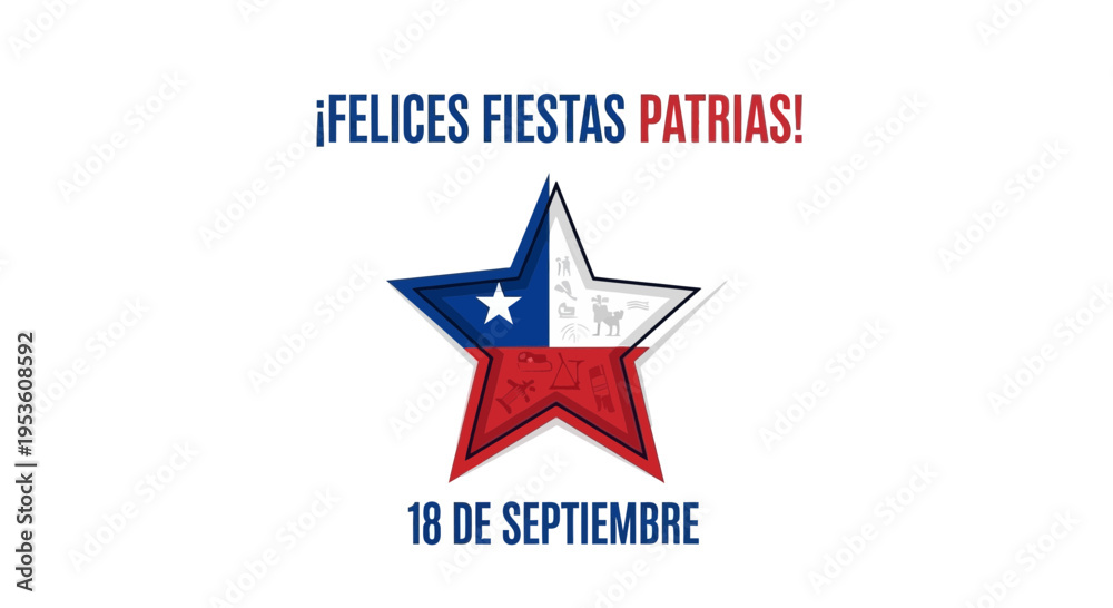 Obraz premium Chilean Independence Day Star Emblem Feliz 18 Septiembre