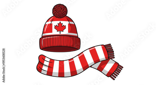 Canadian Winter Hat and Scarf Set with Maple Leaf Flag