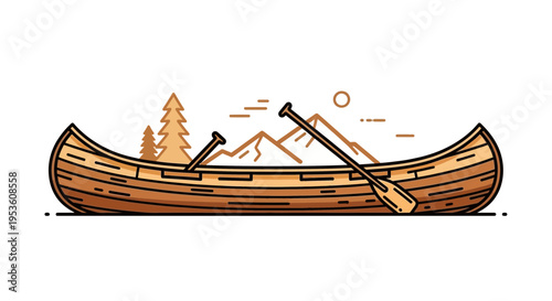 Canoe Adventure: Mountains and Trees Illustration